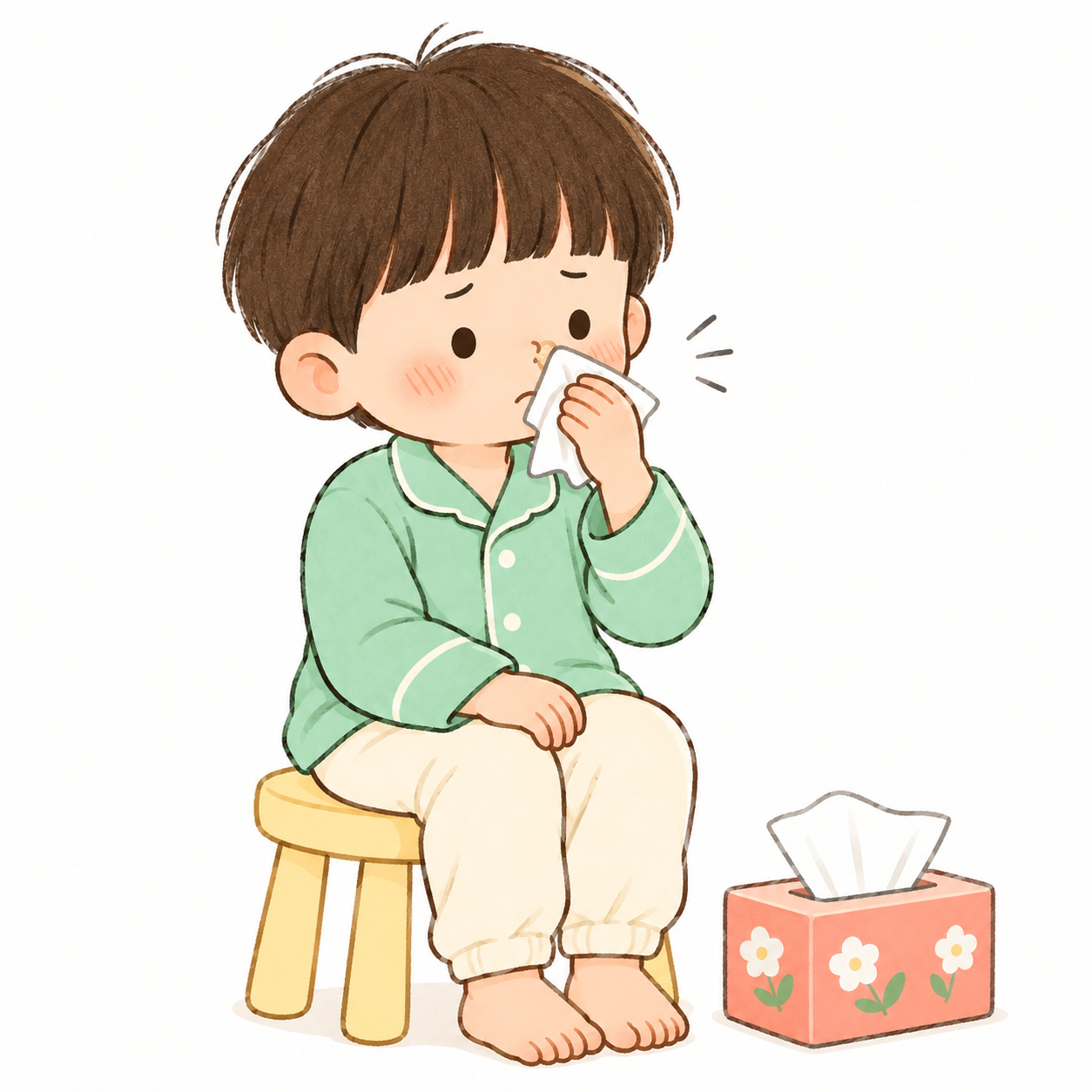 끈적한 코 때문에 훌쩍이는 아이의 증상 설명용 그림