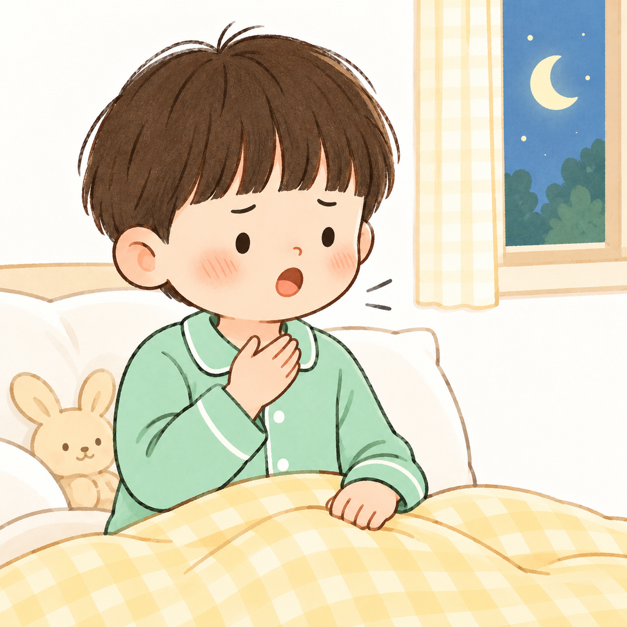 잠들 무렵 목을 가다듬는 아이의 증상 설명용 그림
